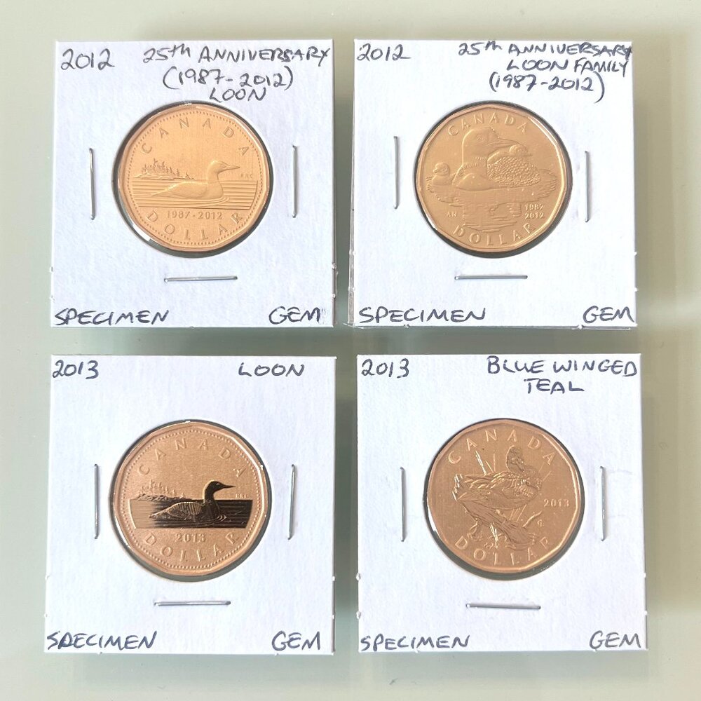 2012, 2012, 2013 and 2013 Canada Special Edition Specimen $1 Dollar Loonies!